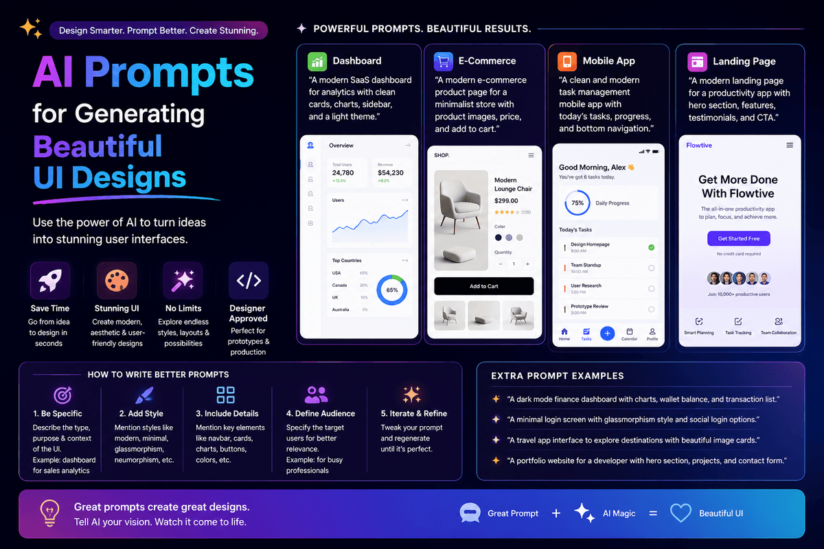 AI Prompts for Generating Beautiful UI Designs 2026 Guide