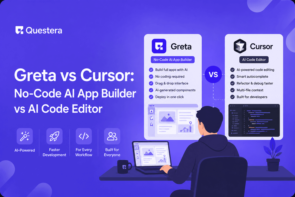 Greta vs Cursor comparison — no-code AI app builder versus AI code editor
