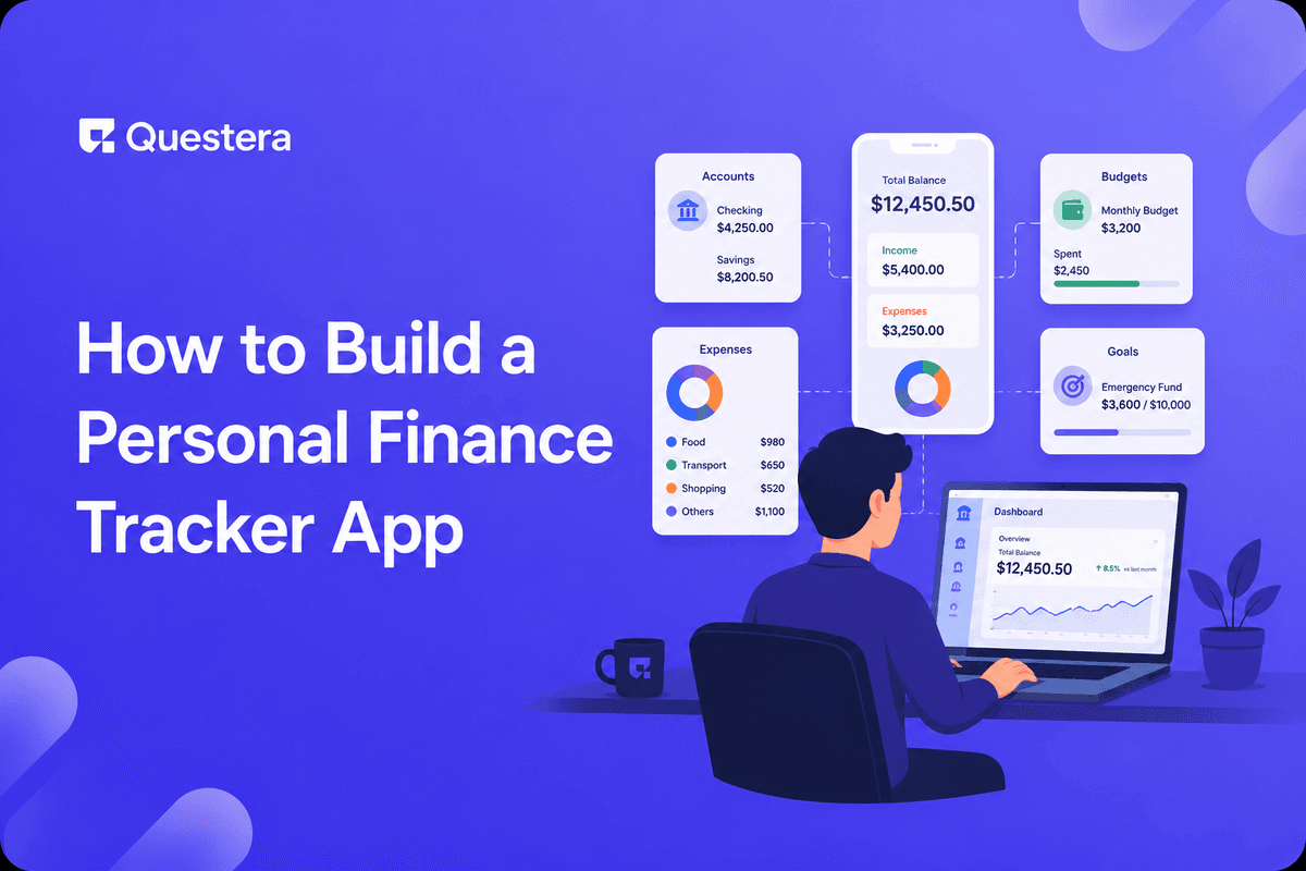 Build a personal finance tracker app with AI — dashboard with accounts, transactions, and budget visible