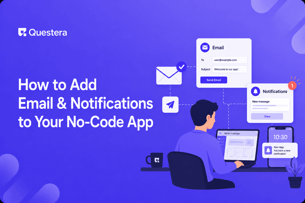 Add email and notifications to no-code app — Resend, Postmark, in-app notifications, browser push
