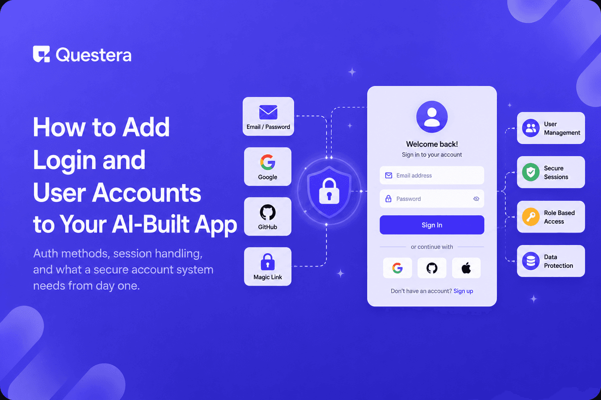 Login screen and user account setup for an AI-built app