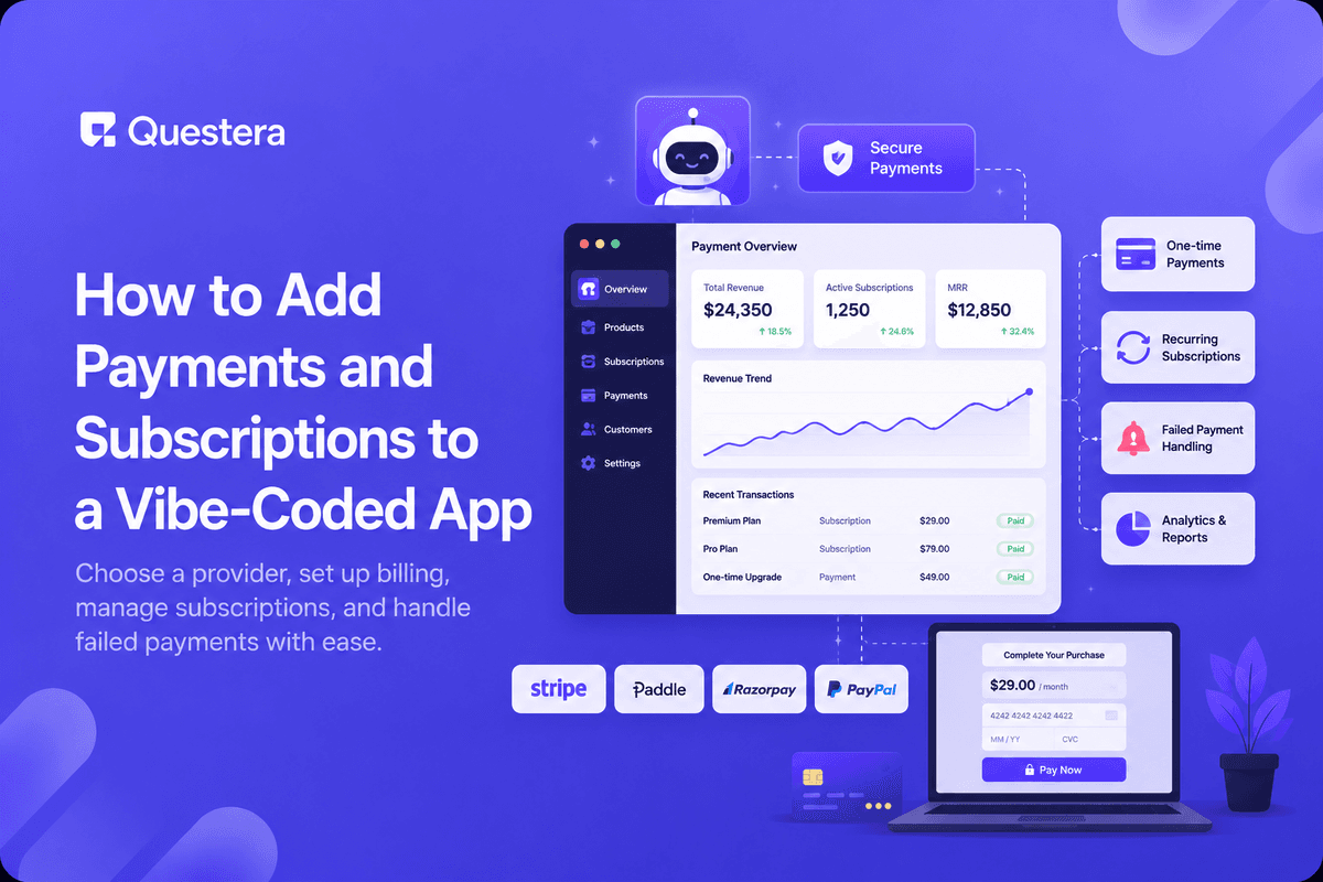 Checkout and subscription billing screen for a vibe-coded app