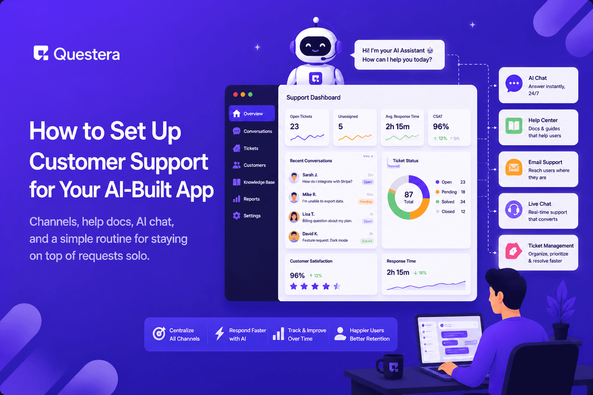 Customer support setup for an AI-built app with chat and help docs
